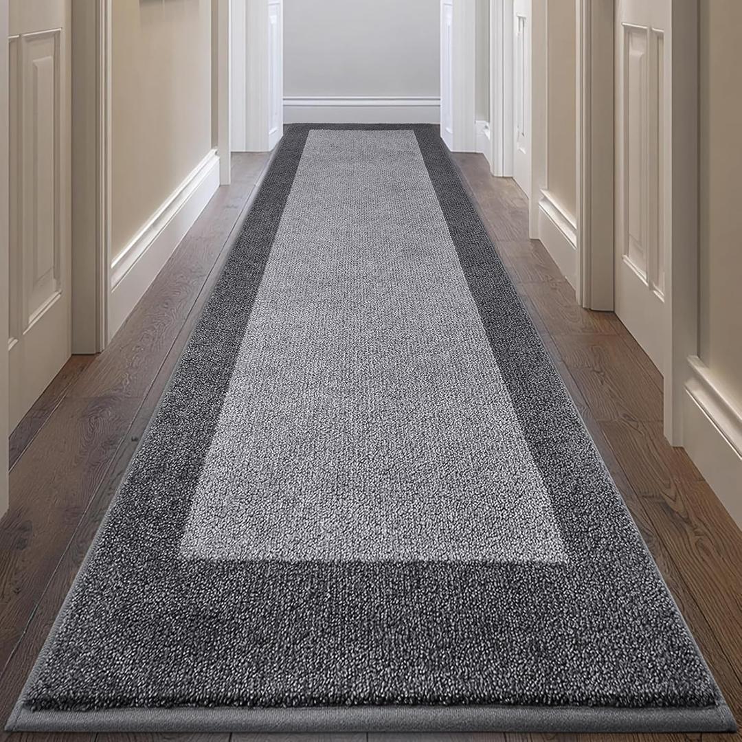 Machine Washable Runner Rug 32" x 120", Non Slip Kitchen Mat for Floor, Absorbent Entryway Rug for Kitchen, Bedroom, Living Room, Hallway, Door (Roll Packing) (Grey)