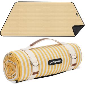 Picnic Outdoor Blankets Waterproof Extra Large - Beach Mat Sand Free Foldable with Carry Strap | Portable Camping Blanket | Park Blanket for Grass Park, Hiking, Travel, Concerts, Indoor (Yellow)