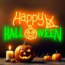 Happy Halloween Neon Sign, LED Halloween Light Up Decor Web Pumpkin Neon Signs for Wall Bedroom Home Bar Halloween Party Decor Halloween Present for Trick or Treat Party Backdrop