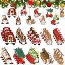 Leinuosen 50 Pcs Vintage Christmas Wood Ornaments Christmas Santa Gnome Red Truck Wooden Hanging Ornaments Victorian Rustic Farmhouse Tree Decorations for Xmas Tree Decoration Party Supplies