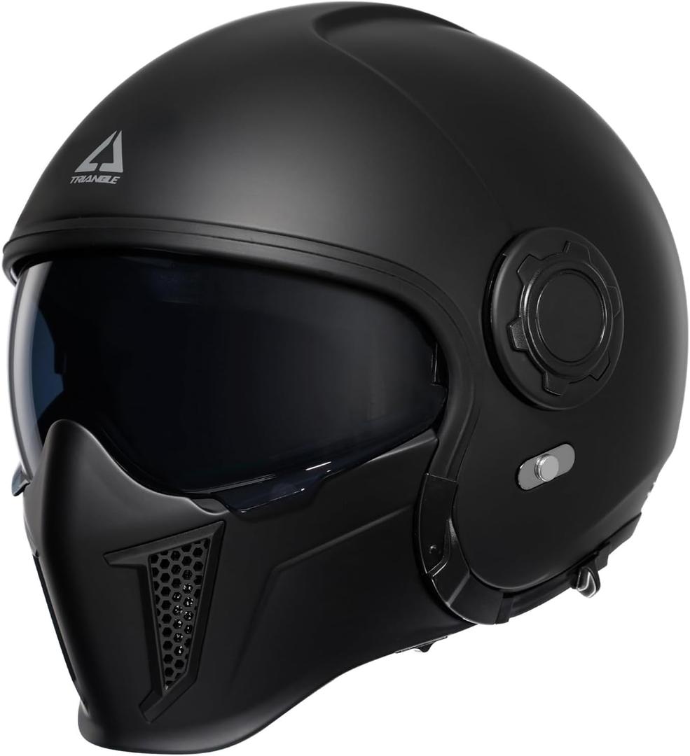 TRIANGLE Full Face Motorcycle Helmets,Off-Road Motocross Helmet for Men & Women,Dual Visor with Internal Tinted Sunshield,Open Face 3/4 Adult Racing Helmet DOT Approved(Black,XL)
