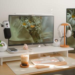 Bamboo Dual Monitor Stand Riser White, 2-Tier Desk Monitor Riser for 2 Monitors, Supports for PC Computer Monitor, Printer, Heavy TV Riser up to 300 lbs, White