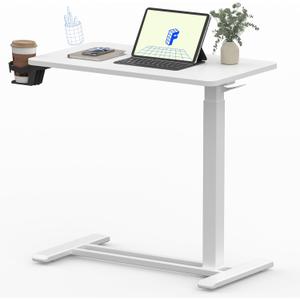FLEXISPOT Mobile Standing Desk with Wheels Pneumatic Laptop Desk Rolling Computer Cart Movable Height Adjustable Small Sit Stand Desk Computer Workstations Home Use27.6" W x 15.7" D,White