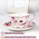 BTaT- Tea Cups and Saucers, Floral Design, Porcelain Tea Cup Sets, Dishwasher Safe, Set of 6, 8 oz, Mothers Day Gift