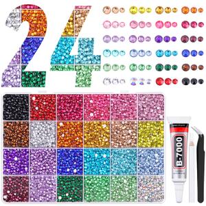 22000Pcs Resin Rhinestones for Bedazzling with Tweezers, Multicolor 2/3/4mm Rhinestones for Crafting with B7000 Jewelry Glue for DIY Crafts Clothing Tumblers Shoes Fabric Nail Art (Large Pack + 1Pc Glue)
