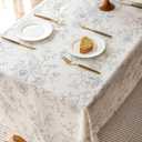 Floral Linen Table Cloth 55 x 84 inch Rustic Vintage Farmhouse Tablecloth Gray Pattern Printed on Cream Linen Tablecloth Rectangle Burlap Textured Fabric Table Cover Home Decor Holiday