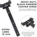12" Black Door Hinges 2Pcs Gate Hinges with 12 Mounting Screws Medium/Heavy Duty 4mm Thick Iron Construction with Black Powder Coating Ideal for Gates, Sheds, Barns