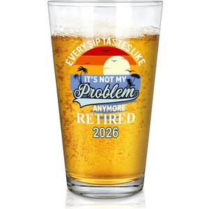 2 x Futtumy Retirement Gifts for Men 2026, Every Sip Tastes Like It's Not My Problem Anymore Retired 2026 Beer Glass for Men, Funny Retirement Gift for Him, Mens Retired Gifts, 15 Ounces