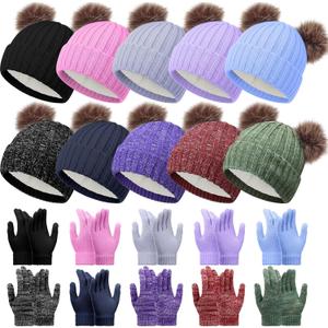 20 Pcs Kids Hats and Gloves Winter Bulk Thick Thermal Beanie with Full Fingers Gloves Gift Sets for Boys Girls (Dark Color)
