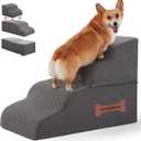 Dog Stairs 4 Steps for Small Dogs and Cats to Get on High Beds, Couch or Car, Pets Can Climb, Sit, Lie Down or Perch to Look Out Windows on The Spliceable Ramp, Provides Support, Grey19" H