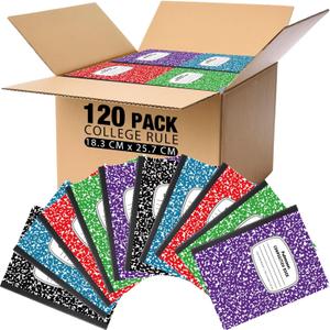Fulmoon 120 Pack Composition Notebook Bulk 10.12 x 7.2'' Composition Notebook Pack 30 Sheets/60 Pages Marble Covers Composition Notebooks for College School Office Supplies 5 Colors (College Ruled)