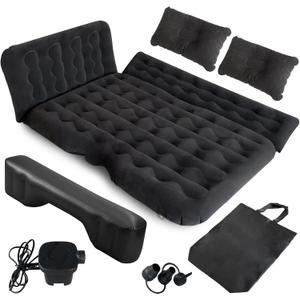 Car Air Mattress Back Seat Inflatable Bed - Inflatable Thickened and Double SUV Air Mattress with Air Pump Portable Foldable Car Bed for Home Car Travel Camping-Black