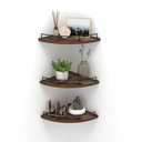HORLIMER Floating Corner Shelf Wall Mount, Set of 3 Rustic Wood Corner Wall Shelves with Fence for Bedroom, Living Room, Bathroom, Kitchen, Brown