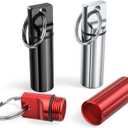 Small Portable Pill Box Keychain (3 Pack), Aluminium Alloy Mini Pill Organizer Case Container for Purse,Waterproof Metal Pill Holder Medicine Bottle for Outdoor Camping Travel(Black+Silver+Red)