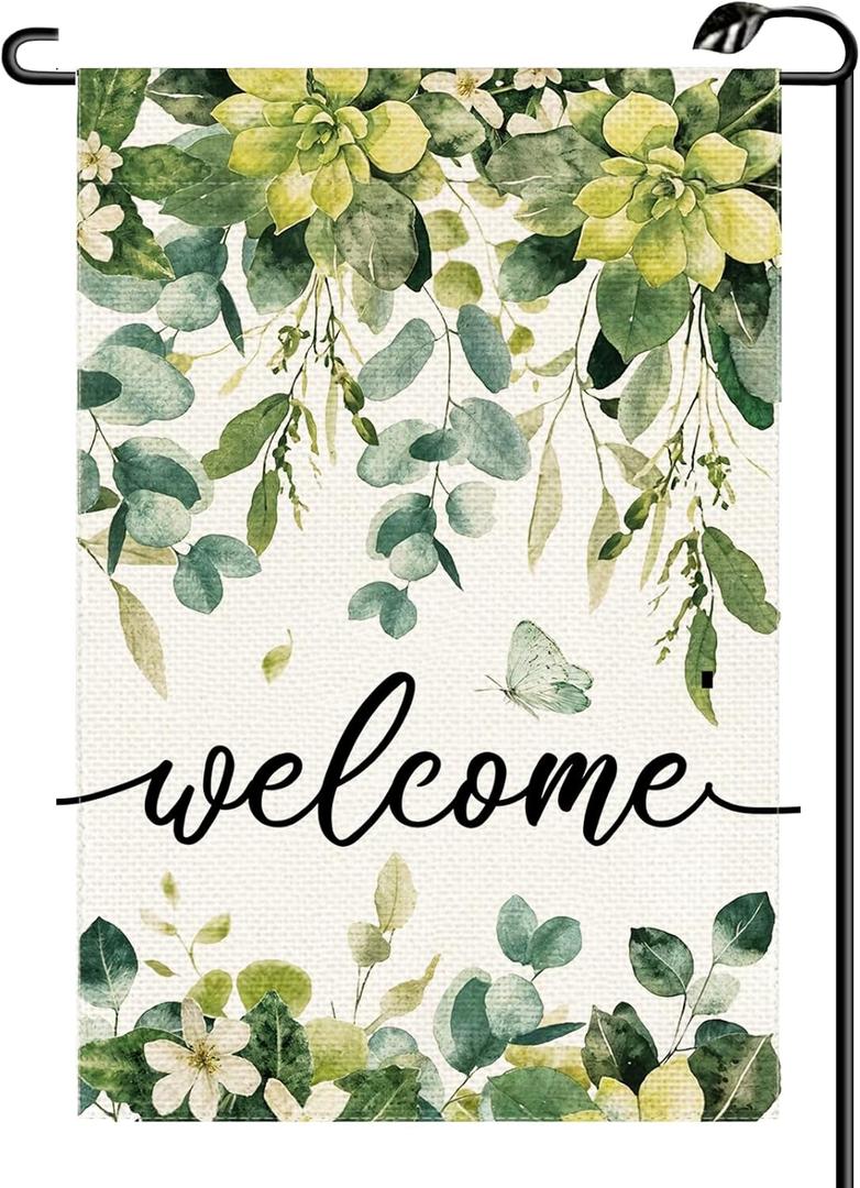 Spring Eucalyptus Flowers Garden Flag 12x18 Inch Vertical Seasonal Summer Welcome Double Sided Small Flags Farmhouse Outside Decoration For Yard (ONLY FLAG) CJ49