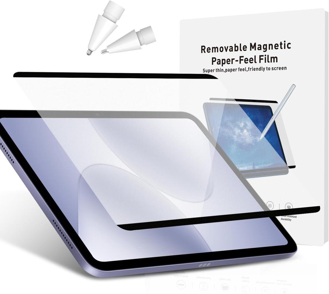 Magnetic Matte Paper Film for iPad Pro 13-inch M5/M4 (2024-2025) & iPad Air 13-inch M4/M3/M2 (2024-2026), Detachable & Reusable, Anti-Glare Matte Finish with 2 Extra Pencil Tips