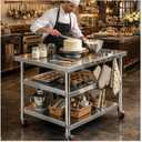 Stainless Steel Prep and Work Table,Kitchen,has Both Fixed Legs and Wheels