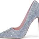 Elisabet Tang Women Pumps, Pointed Toe High Heel Glitter Rhinestone Heels Sparkly Prom Shoes Stiletto Wedding Heels for Bride Shoes for Women (9, Silver)