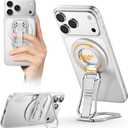 Oerwin for Magsafe Phone Grip Stand, 6-in-1 Magnetic Phone Holder for Magsafe Kickstand, 360 Rotation Phone Ring Holder with Elastic Strap, Compatible with iPhone 17/16/15/14/13/12 Series & Android (Silver)