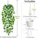USLAI Fake Hanging Plant, Artificial Pothos Vines Greenery with Pot and Macrame Plant Hanger for Indoor Outdoor Boho Decor
