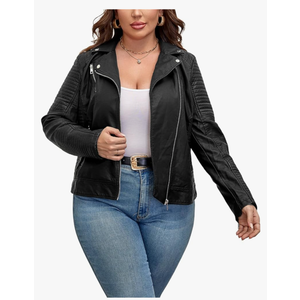 Geschallino Women's Faux Leather Jacket Plus Size Motorcycle Biker Clothes Outfits Short Fashion PU Coat,Size 5X