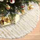 Dremisland Christmas Tree Skirt White&Gold Luxury Faux Fur Tree Skirt with Sequin Stripes Soft Plush Tree Skirt for Xmas Tree Decoration Winter Party Holiday Xmas Decorations (Gold, 36inch/90cm)