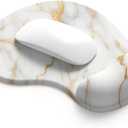 2 x Office Mousepad with Gel Wrist Support - Ergonomic Gaming Desktop Mouse Pad Wrist Rest - Design Gamepad Mat Rubber Base for Laptop Computer -Silicone Non-Slip Special-Textured Surface (15MarbleW)