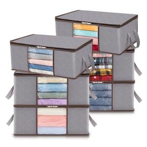 Lifewit 6 Pack Clothes Storage Bag, Foldable Storage Bin Closet Organizer with Reinforced Handle, Sturdy Fabric Blanket Storage with Clear Window, Storage Containers for Clothing, Bedding, Light Gray
