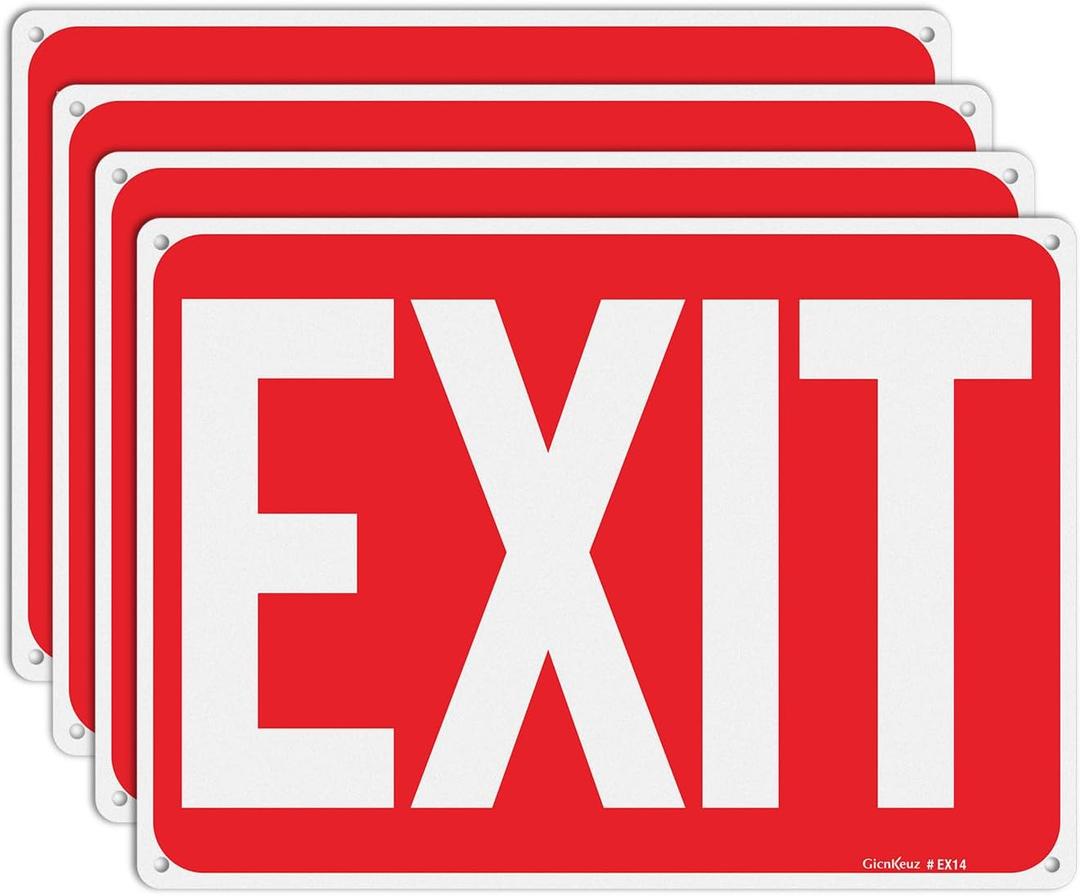 GicnKeuz Exit Signs,1410 Inches Exit Red Sign .040 Reflective Aluminum,Waterproof and Fade Resistant,4 Pre-drilled holes,Easy to Install,Indoors and Outdoors Use (4-pack)