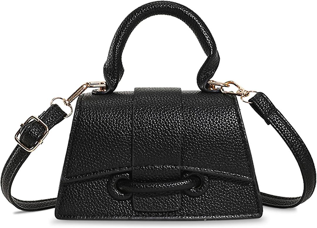 FALETO Mini Purses for Women Cute Top Handle Crossbody Bag Stylish Tiny Clutch Handbag with Strap (Black)