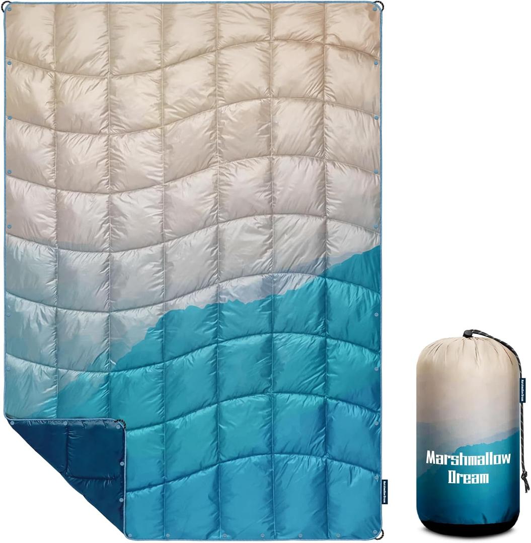Camping Blanket, Packable Puffy Blankets Lightweight Windproof Waterproof for Outdoors, Hiking, Backpacking,Beach,Car,Picnic,Stadium (Adults, Blue Sea)