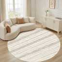 Nakagishi Round Rug Boho Area Rugs: 4x4 Washable Large Circle Neutral Soft Stain Resistant Non-Slip Carpet for Women Aged 25-45 Farmhouse Decor Enthusiasts - Living Room Bedroom Dining Room Nursery