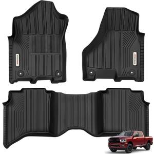 YITAMOTOR Floor Mats Fit for 2019-2025 2026 Ram 2500/3500 Crew Cab, TPE All Weather Dodge Ram 2500/3500 Floor Mats Include 1st & 2nd Row, Black