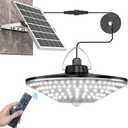 Solar Shed Light Outdoor Indoor Solar Powered Motion Sensor Light 198LED 1200LM Daytime Work Light with 5 Lighting Modes Remote Control IP65 Waterproof Solar Hanging Barn Ligh for Home Gazebo Shop (Black)