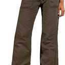 Flamingals Straight Leg Pants for Women Drawstring Waist Mid Rise Casual Solid Seam Detail Pants (Large, Chocolate)