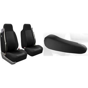 FH Group Classic Cloth Front High Back Seat Cover, Set of 2 (Built-in Seatbelt Compatible) Armrest Cover Semi-Universal (Flat Cloth Fabric - One Pair)