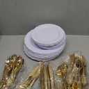 DaYammi Set of 150 White Plastic Plates & Gold Plastic Silverware, White Disposable Plates for Party Include 30 Dinner Platos, 30 Dessert Platos, 30 Golden Knives, 30 Gold Forks, 30 Spoons for Wedding Party
