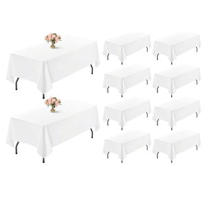 White Rectangle Tablecloth Wrinkle Resistant Washable Polyester Table Cover for Wedding Dining Table Buffet Parties and Camping, 10 Pack