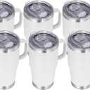 VEGOND 20 oz Tumbler Bulk with Handle Lid and Straw, Stainless Steel Insulated Travel Coffee Mug Set, Spill Proof Double Wall Metal Tumblers Cups, White 6 Pack