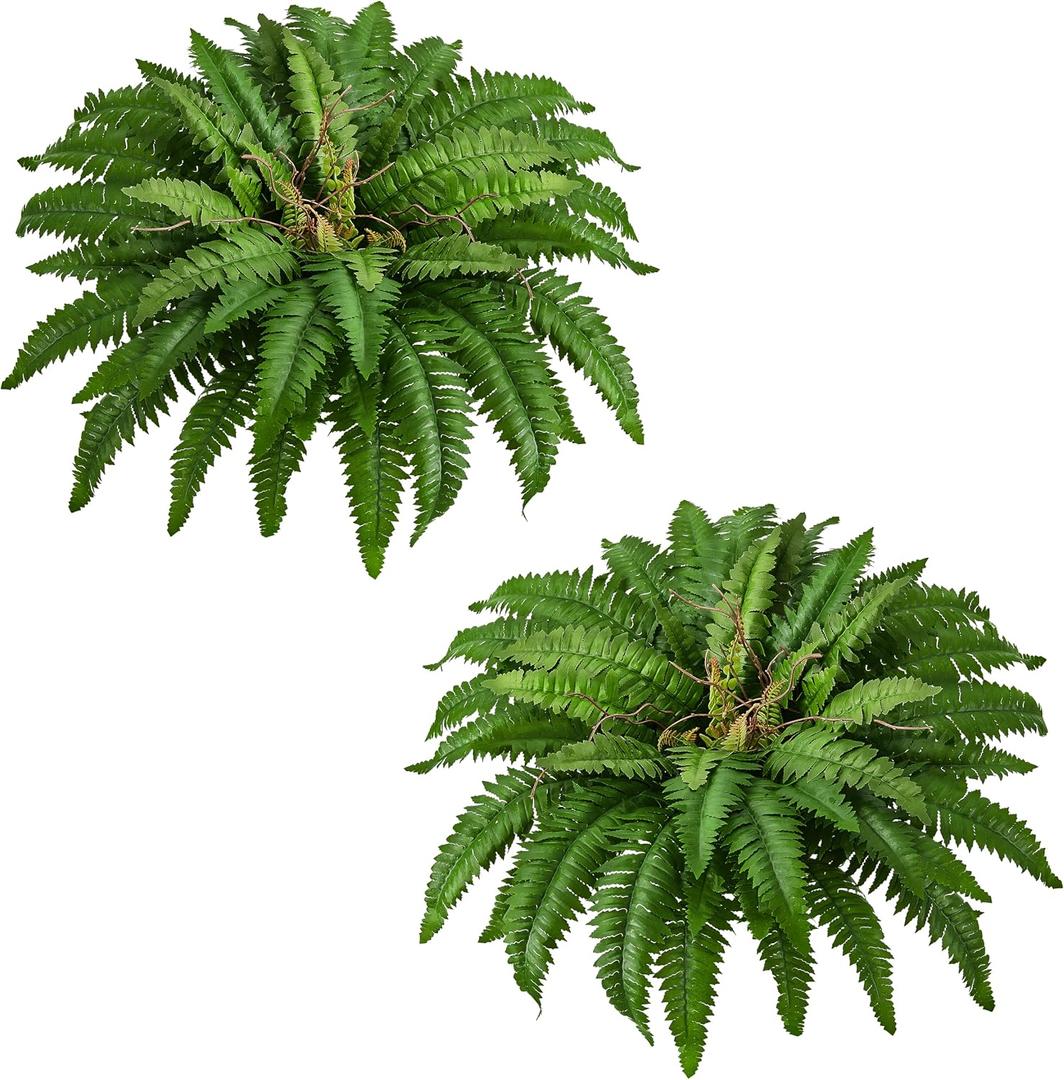 40" Artificial Boston Ferns Bush Plants, Set of 2, Large Faux Ferns Hanging Decor with 53 Fronds, Fake Vines Indoor Or Outdoors Planter for Home and Office Decor