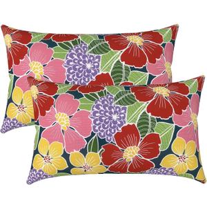 LVTXIII Set of 2 Patio Lumbar Pillows, 12" x 20" Fade Resistant Outdoor Lumbar Pillow with Inners, Fluffy Decorative Garden Lumbar Cushions for Home Patio Coach Sofa Use, Flower Bloom