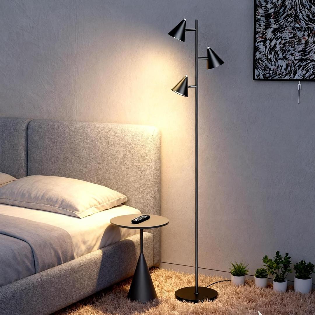 KimYan Tree Floor Lamp with Remote, Dimmable 3 Rotatable LED Lights, 5 Color Temperatures, 63" Modern Standing Lamp for Living Room, Bedroom, Office Reading Light