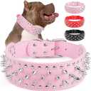 Epesiri Adjustable Wide Spiked Dog Collar, Mushroom Rivet PU Leather Cat Dog Collars, Durable Spike Studded Pet Collar for Small Medium Large Breed, PitBull Mastiff Bulldog Pugs Husky Rottweiler, Pink, XS