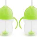Munchkin Sippy Cup for Toddlers, Weighted Straw | Spill Proof | Transition Handles | 6+ Months | 2 Pack (Green)