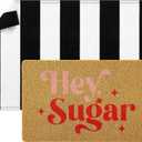 Duraaamo Set of 2 Hey Sugar Doormat Valentines Day Welcome Door Mat Black and White Striped Doormat with Non Slip Rubber Backing Rug for Home Bathroom Kitchen Entrance Front Door
