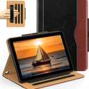 ZoneFoker for Amazon Fire HD 10 Tablet (13th/11th Generation 2023/2021 Released), Auto Wake/Sleep PU Leather Folio Case with Pocket/Multi-Angle Stand/Pen Holder for HD 10/10 Plus, Black/Brown