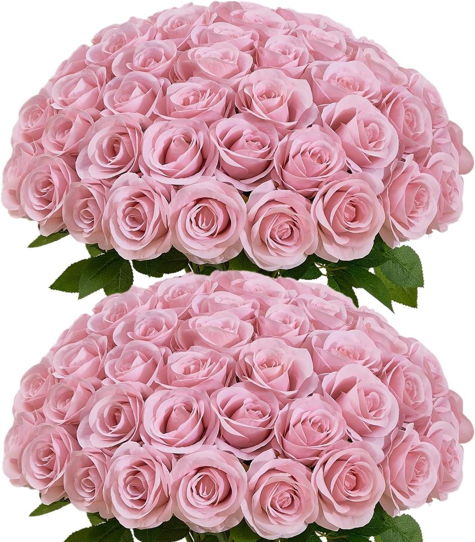 60 PCS Fake Dusty Pink Roses, Artificial Burgundy Flowers Bulk Realistic Silk Faux Rose with Stems for Wedding Decoration Anniversary Bridal Bouquet DIY Floral Arrangement Romantic Home Decor Gifts