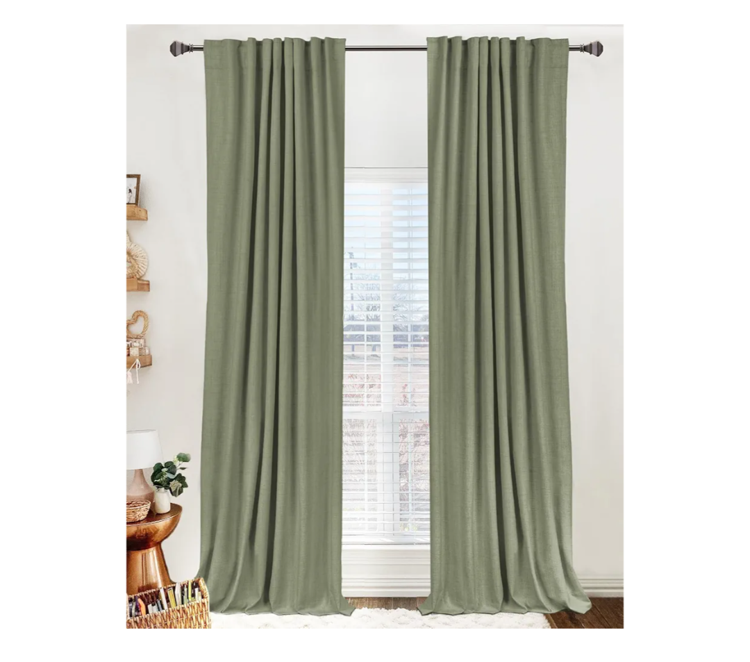 100% Blackout Shield Linen Blackout Curtains for Bedroom 84 Inches Long, Back Tab/Rod Pocket Living Room Drapes, Thermal Insulated Blackout Curtains 2 Panels Set, 50" W x 84" L, Light Sage