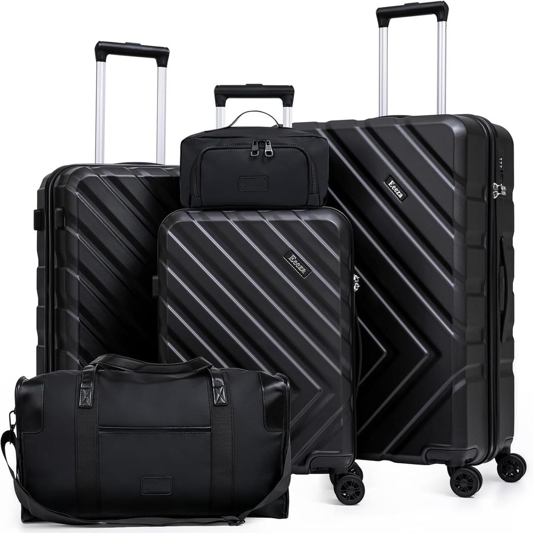 Luggage Sets 5 Piece, Suitcases with Wheels, ABS Hard Case Luggage with TSA Lock Spinner Wheels, Carry On Luggage Set(5 Piece Sets (20"/24"/28"/DB/TB)) (Black)