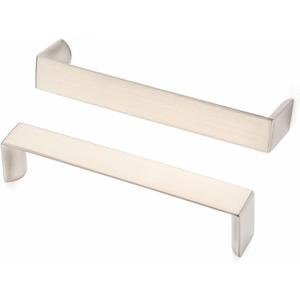 5 Inch Screw Spacing, Brushed Nickel Wide Flat Modern Pulls, Kitchen Cabinet Handles, Pack of 10 | Solid Furniture Hardware for Cupboard Door Bedroom Dresser Drawer Bathroom Vanity 1648